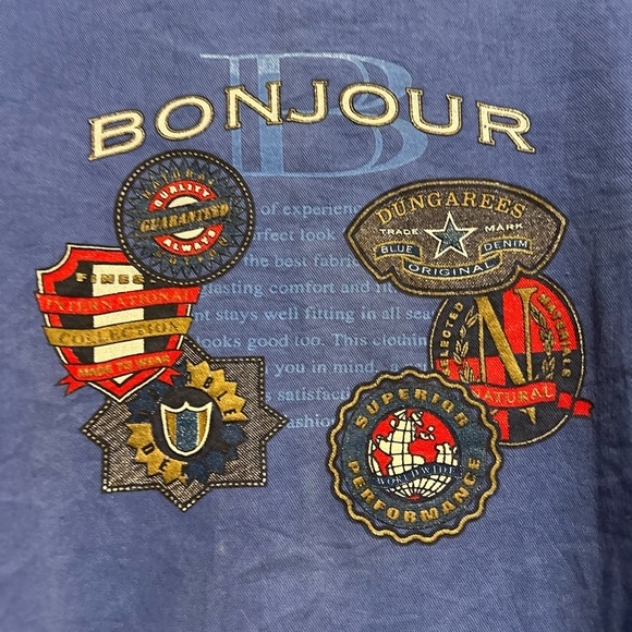 Vintage 90s Size: 18/20 Bonjour Jeans Graphic Oversized Boxy Blue Tee. - Picture 8 of 14